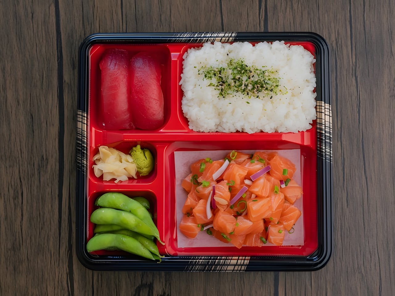 Salmon + 2 Pcs Ahi, bento at Domo Cafe
