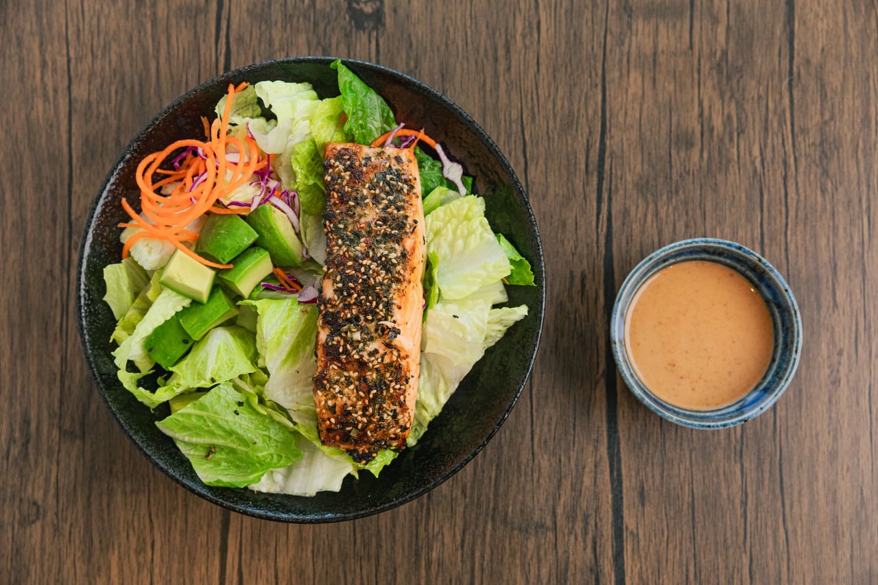 Furikake Salmon, domo salad at Domo Cafe